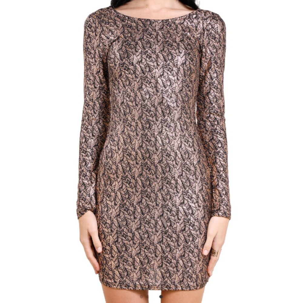 Haute Monde Metallic Leaf Pattern Bodycon Dress Small